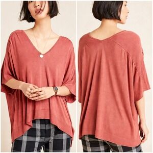 Anthropologie NEW Clara Terracotta Linen Oversized Knit Top SZ Small Minimalist